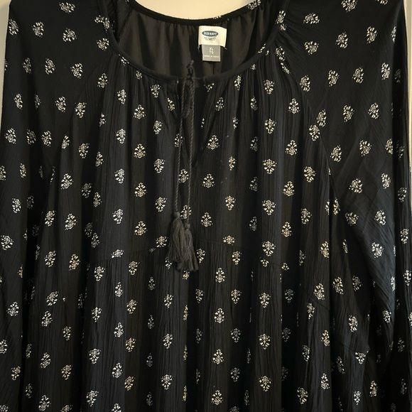 Old Navy long sleeve BOHO empire black print dress XL - Picture 4 of 15